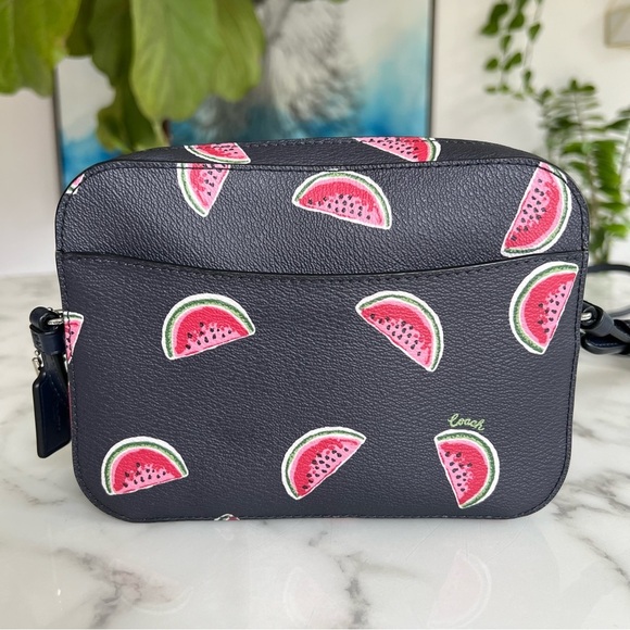 🔹️COACH🔹️ Mini Camera Crossbody Bag Watermelon Print 3270 Navy Blue Red Multi - Picture 3 of 8